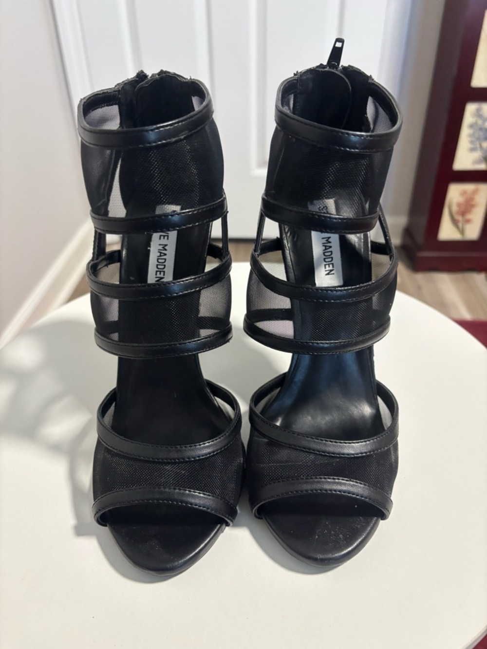 Steve Madden Black Mesh Strappy High Heel Sandals with Ankle Zip